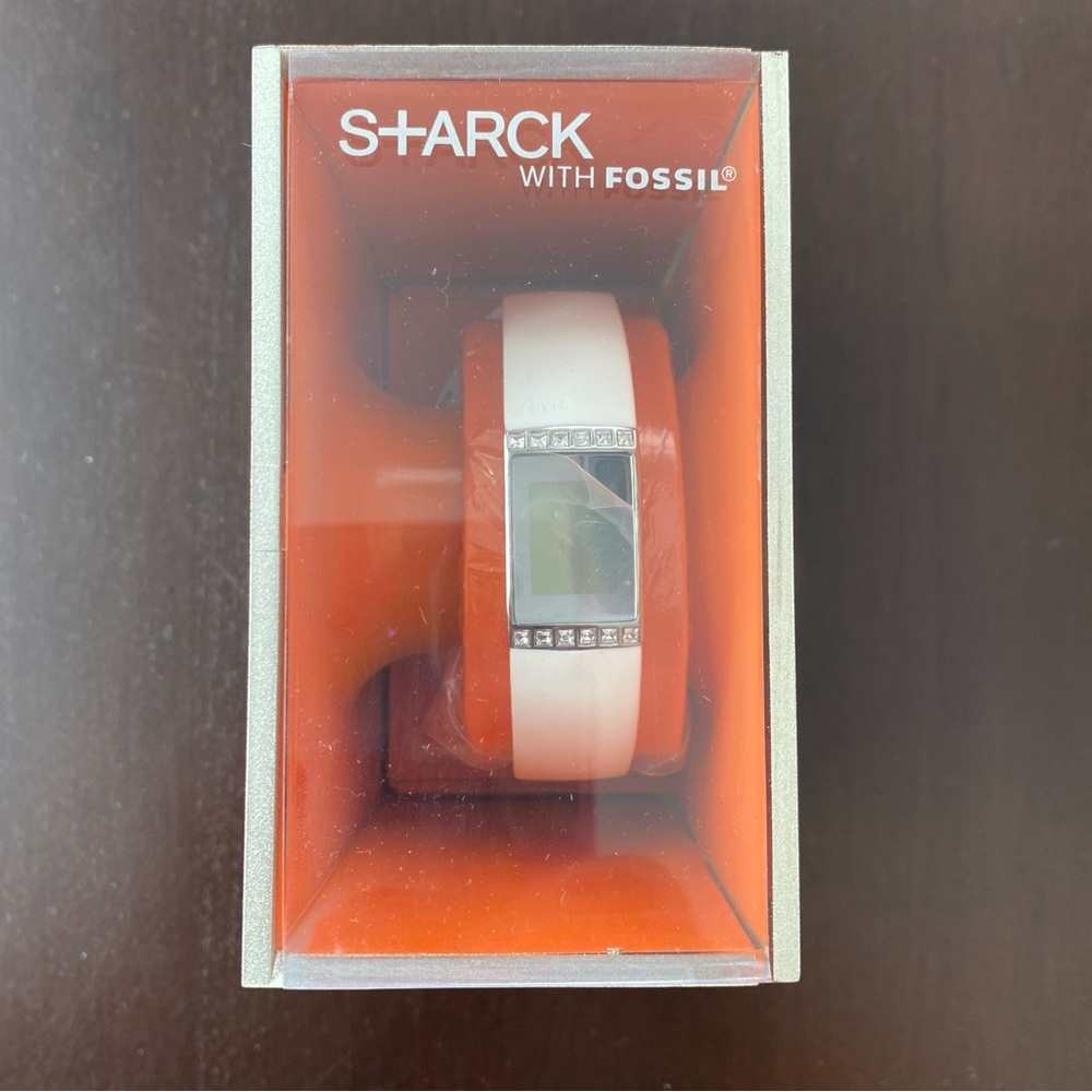 🆕 Rare Fossil x Philippe Starck Vintage White Crystal Bracelet Digital Watch